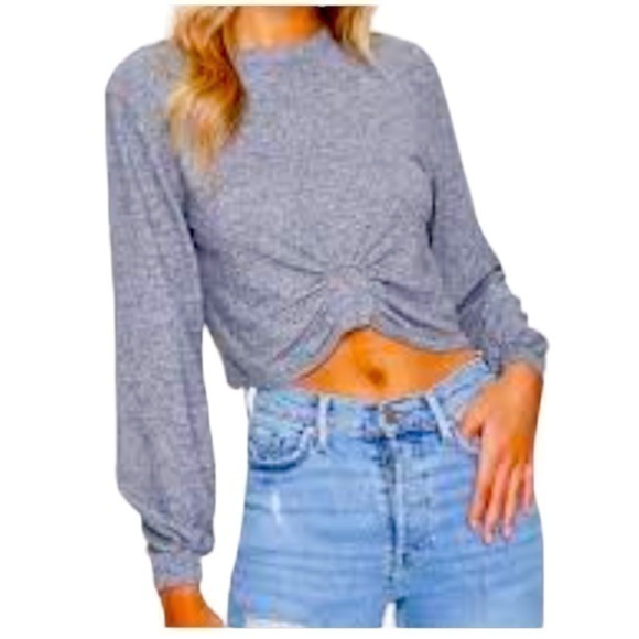 F21 Heathered Long Sleeves Notched-Hem Crop Top Size M - Picture 1 of 6